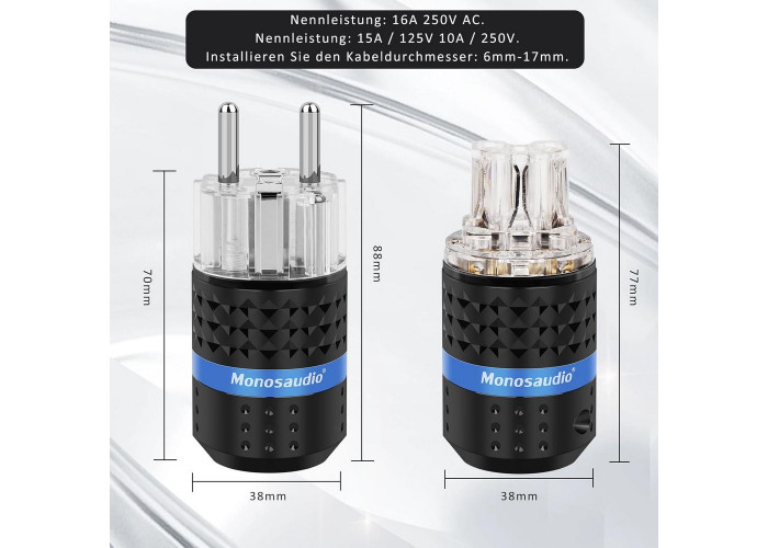 Силовая вилка и розетка E103R/F103R Monosaudio (2 пары)